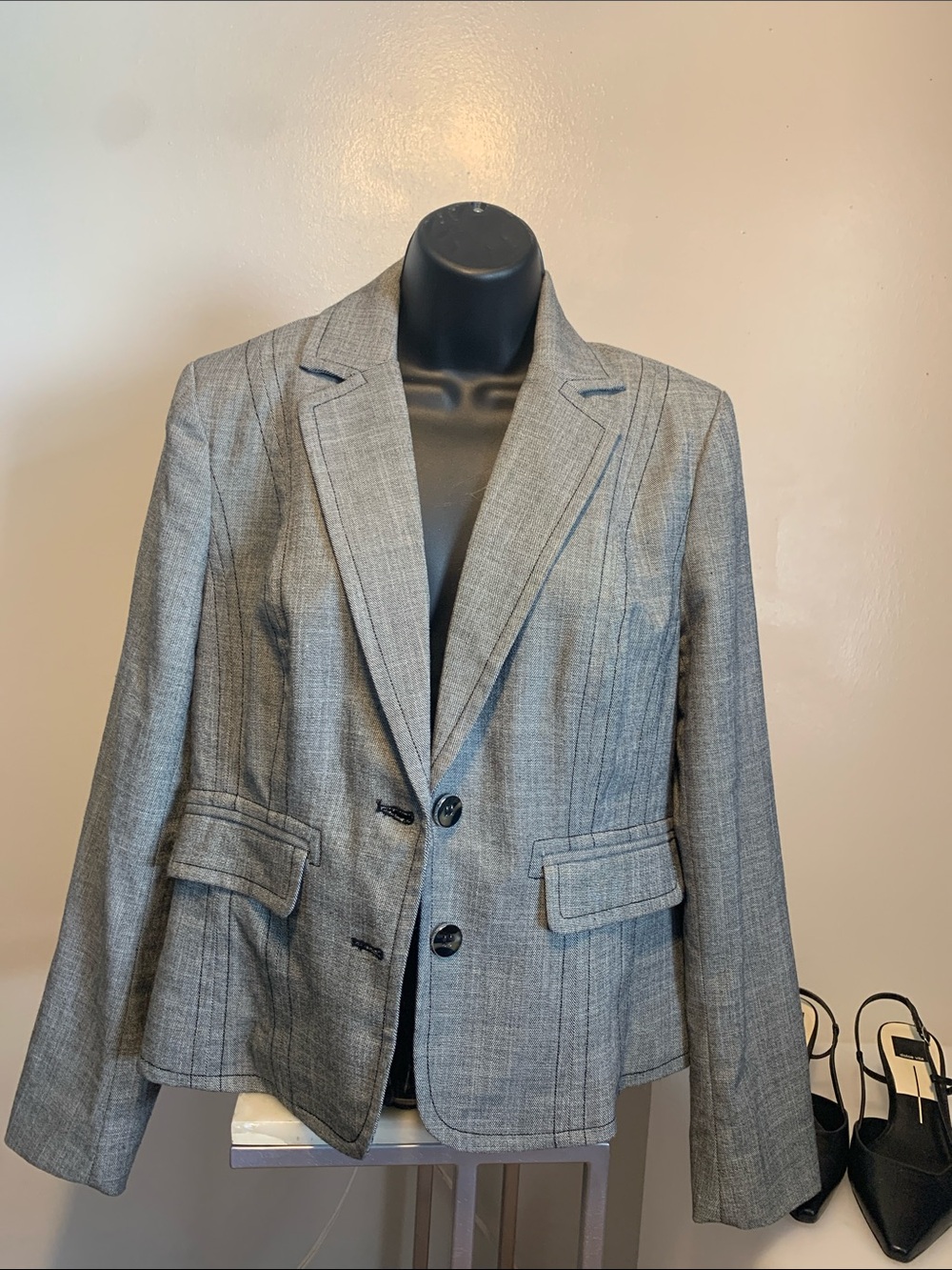 Express Gray Pinstriped Women's Blazer Jacket